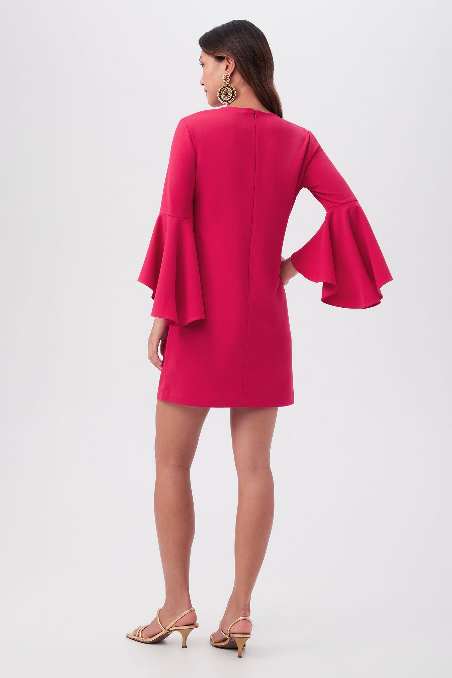 Trina Turk Barbette U-Neck Crepe Knit Cocktail Dress With Bell Sleeves