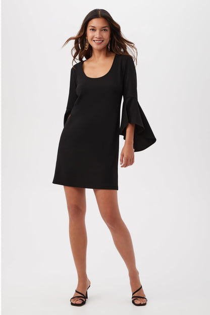 Trina Turk Barbette U-Neck Crepe Knit Cocktail Dress With Bell Sleeves