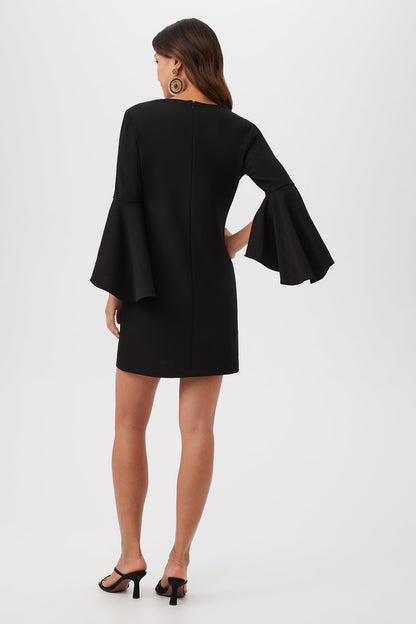 Trina Turk Barbette U-Neck Crepe Knit Cocktail Dress With Bell Sleeves