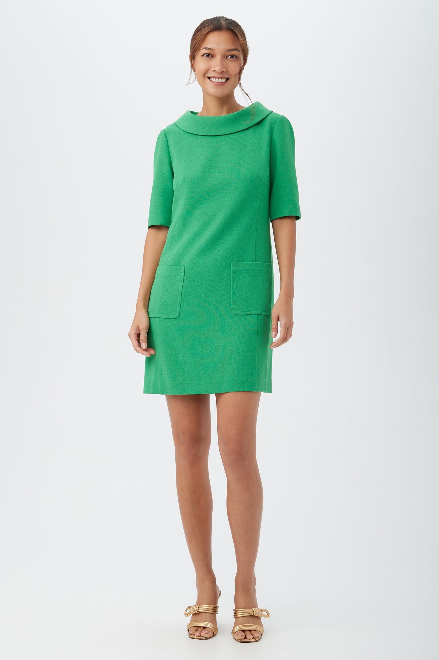 Trina Turk Maleko Short-Sleeve Shift Dress With Folded Collar