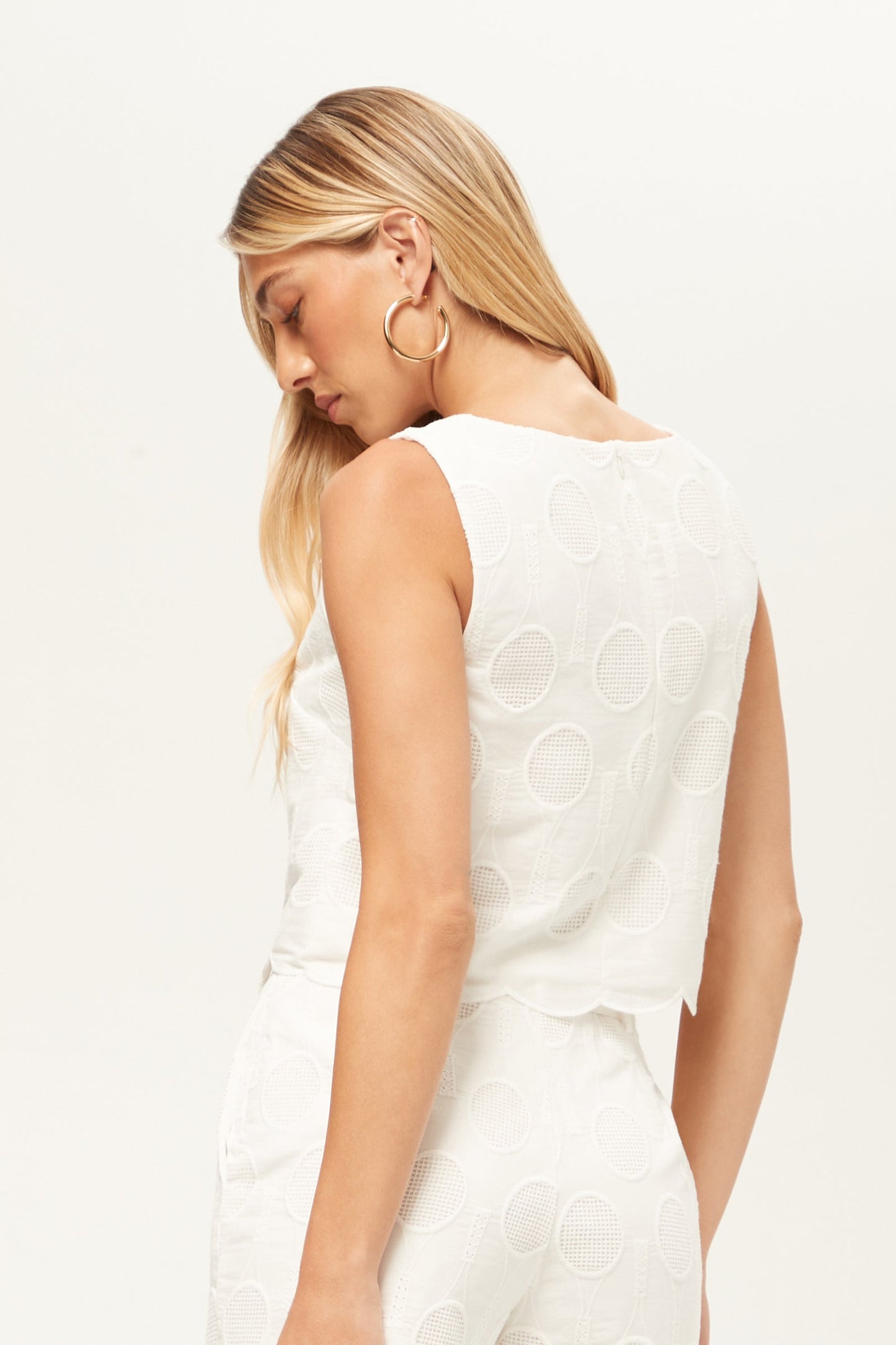Trina Turk Split Sleeveless Crop Top - Tennis Eyelet
