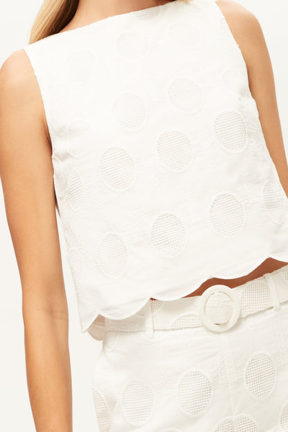 Trina Turk Split Sleeveless Crop Top - Tennis Eyelet