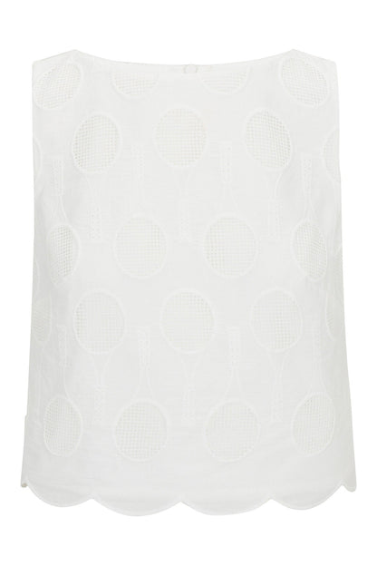 Trina Turk Split Sleeveless Crop Top - Tennis Eyelet