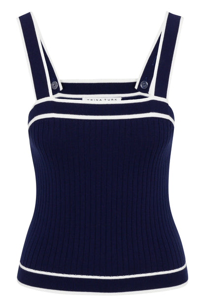 Trina Turk Break Point Contrast Trim Knit Cami Top