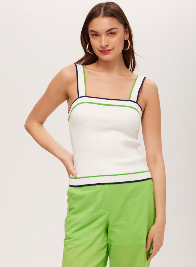 Trina Turk Break Point Contrast Trim Knit Cami Top